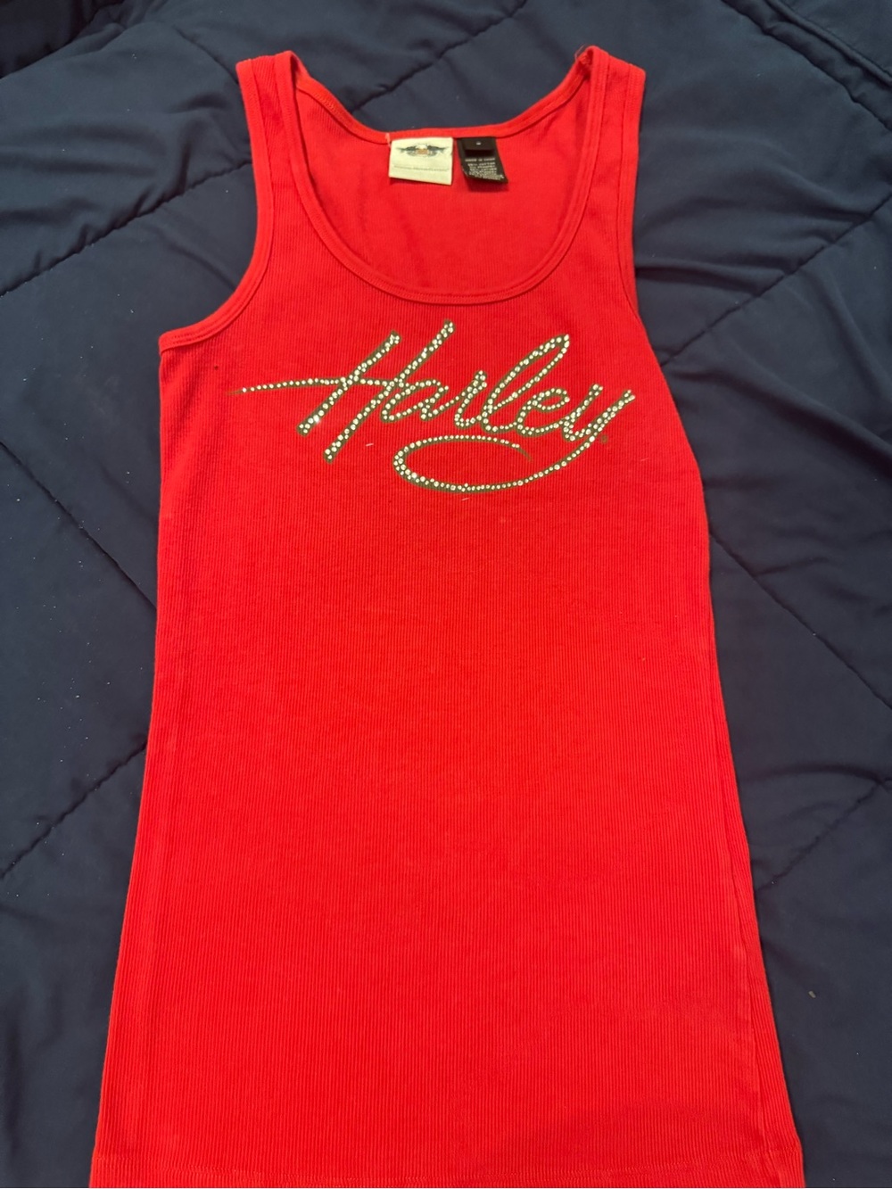 Harley-Davidson Red Ribbed Tank Top with Logo Tag